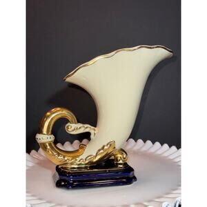 Tebor Crownford Cornucopia Vase “horn of plenty" Hand Painted Ceramic Figurine